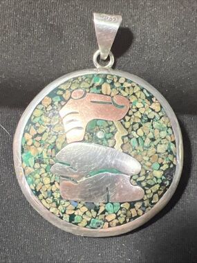 Vintage Sterling Silver Taxco Mexico Metales Casados Double Disk Pendant Aztec